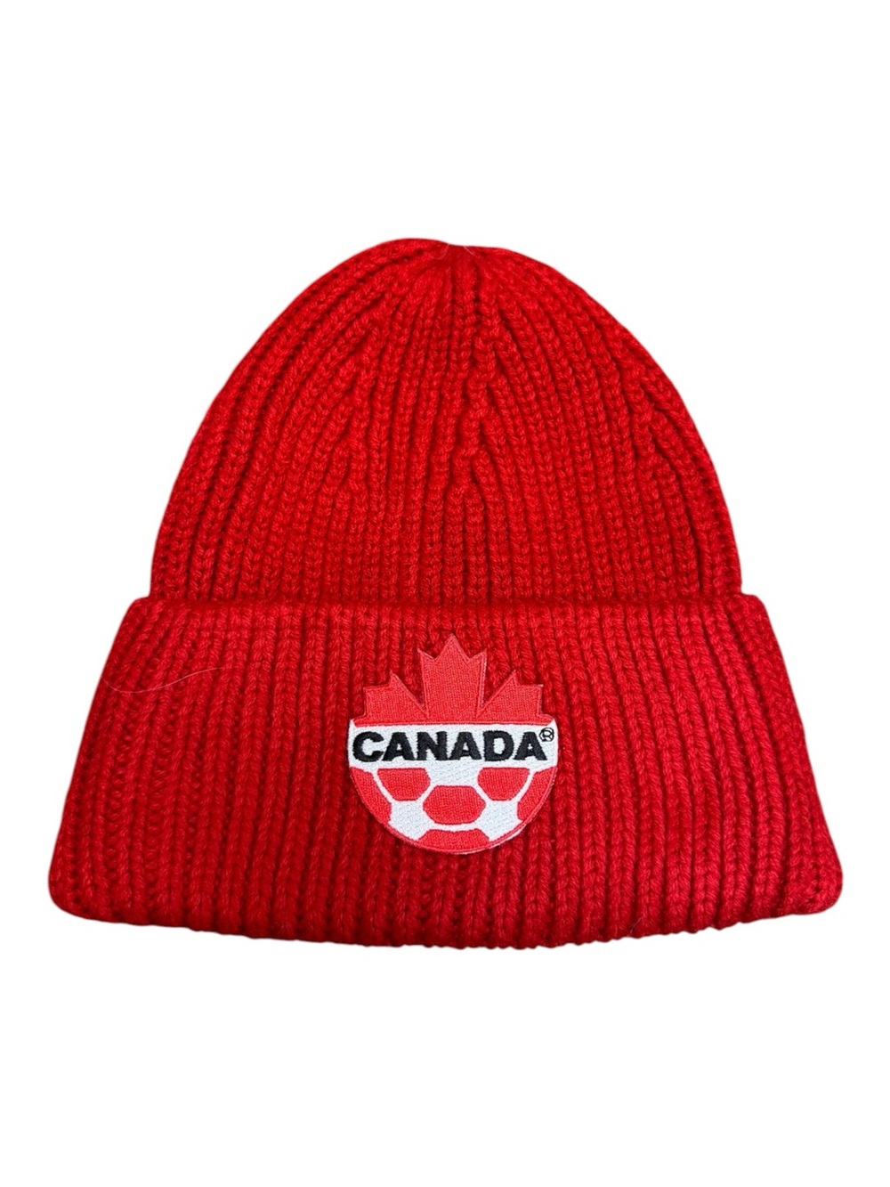 Canada Soccer Cuffed Knit Beanie Hat Red Toque Logo Patch Winter One Size